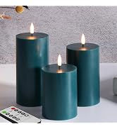 Girimax Blue Flameless Pillar Candles with Remote, Flickering Christmas LED Wax Candles Battery O...