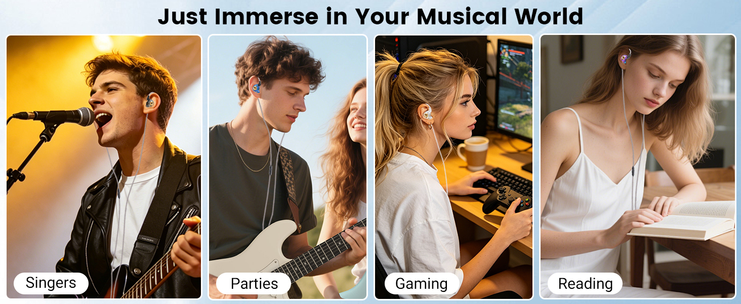 Wired IEM Earbuds,Earphones with Microphone&OFC Cable for Gaming,Video Musicians, Singers