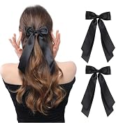 LuSeren 2 PCS Double Layer Hair Bows Black Hair Ribbon Clips Ponytail Holder Accessories for Wome...