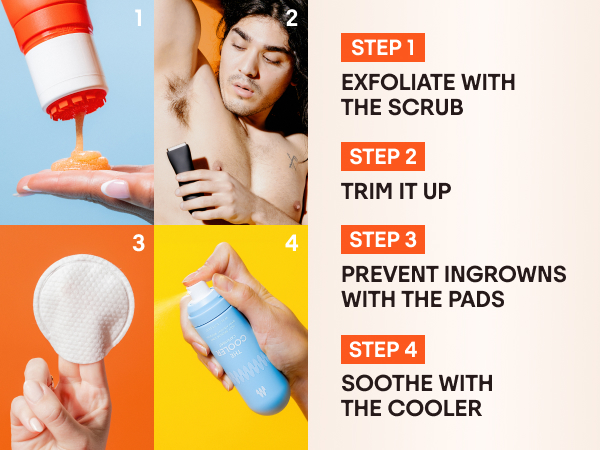 Exfoliate with the scrub, trim it up, prevent ingrowns with the pads, soothe with the cooler