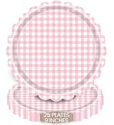 WRXVVTSV 25PCS Pink Christmas Gingham Paper Plates, 9-Inch Scalloped Edge Disposable Party Dinner...