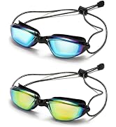 Aegend Swimming Goggles with Adjustable Bungee Strap, No Leak Anti-Fog UV Protection Mirrored Swi...