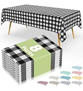 Smiry 8 Packs Gingham Disposable Table Cloth, 54 x 108 Inch Waterproof Plastic Tablecloth, Rectan...