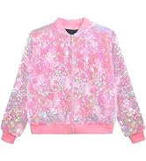 OlyPegic Girls Sequin Jacket Sparkly Glitter Bomber Kids Outwear with Pockets Zipper Coat Long Sl...