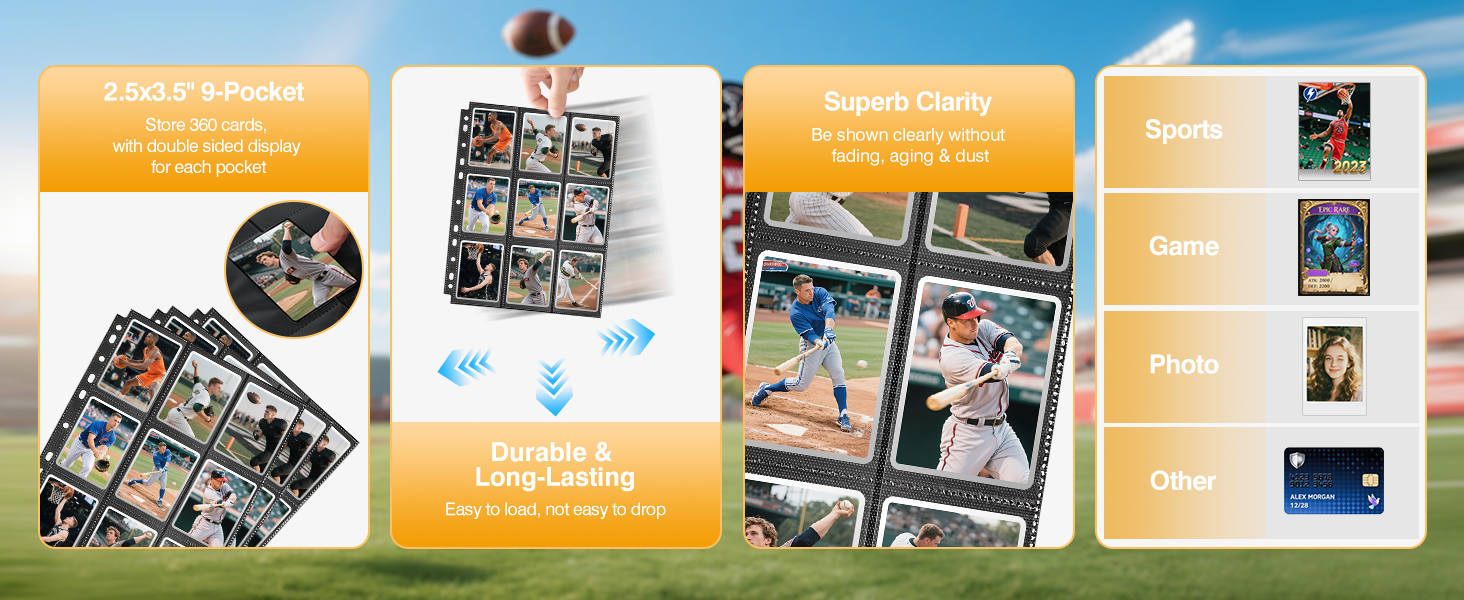 9 Pocket Side Loading Page Protector for MTG, Yugioh, Game, Baseball Cards