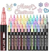 OLINGYOU Double Line Outline Pens,48 Colors Self-outline Shimmer Markers Set,Double Line Pen for ...