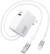 65W Retractable Wall Charger, Type C Charger Fast Charging USB C &Lightning | 4-in-1 Foldable Pho...