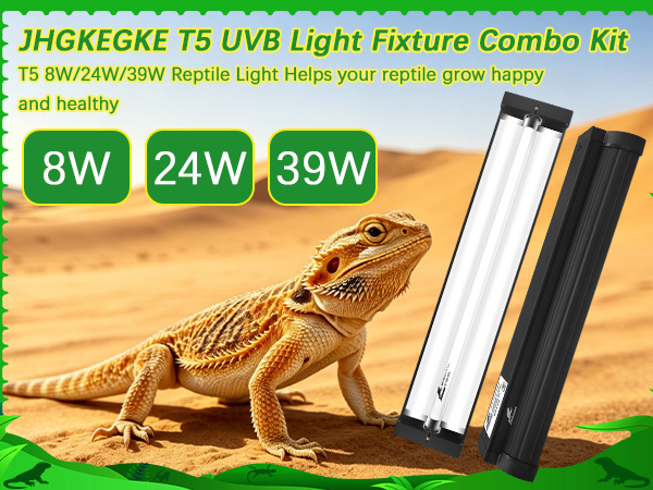 T5 10.0 UVB Reptile Light Fixture Combo Kit for Bearded Dragons Lizards Tortoises and Other Desert