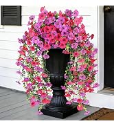 AmberFun Artificial Hanging Flowers for Outdoors,No Fade 2 Bundles Fake Silk Flowers for Outside,...