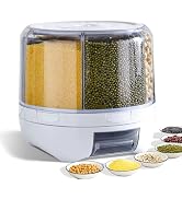 Slow Slog Grain Dispenser, 360° Rotating Storage Container, 6 Grid Food Dispenser with Storage Se...