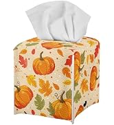 doginthehole Fall Decor Tissue Box Cover Autumn Maple Leaf Pumpkin Modern PU Leather Square Tissu...