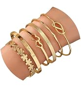 CHICUTIE Gold Bangles Bracelets For Women, 14k Gold Plated Stackable Open Cuff Bracelet Set Charm...
