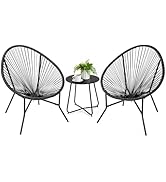 ONBRILL 3 Piece Patio Bistro Set, Outdoor Acapulco Chairs with a Coffee Table, All-Weather PE Rat...