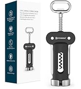 KITCHENDAO 3 in 1 Wing Corkscrew Wine Bottle Opener with Foil Cutter, Built-in Beer Bottle Opener...