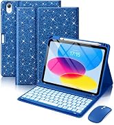 Hamile for iPad A16 Case with Keyboard - Mouse Backlit Wireless Detachable Keyboard Glitter Folio...