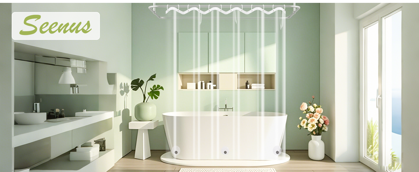 Seenus Bathroom PEVA Clear Shower Curtain Liner Weighted with 3 Large Magnets