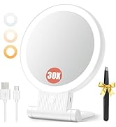 Auxmir 1X/30X Magnifying Mirror with Light, Double Sided Makeup Mirror with Adjustable 3 Color Li...