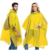 HOOMBOOM Reusable Rain Ponchos with Drawstring Hood for Adults, Waterproof Thicken Rain Coat, 2 P...