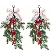 2 Pack Christmas Teardrop Swags 22 inch Christmas Wreath Decoration Swags with Pine Cone Red Berr...
