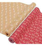 AhfuLife 2 Rolls Christmas Wrapping Paper - 17 Inch × 49.2 Feet Per Roll, Recyclable Kraft Xmas W...