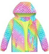 OlyPegic Girls Rain Jacket Waterproof Hooded Fleece Lined Lightweight Windbreaker Kids Windproof ...