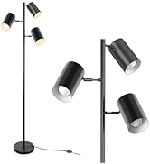 Ldeco Tree Floor Lamp with 3 Light 9W E26 LED Bulbs,Black Standing Tall Pole Lamp with 3 Adjustab...
