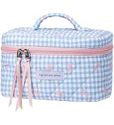 senbowe Large Quilted Makeup Bag, Cotton Quilted Floral Cosmetic Bag for Women, Cute Floral Coque...