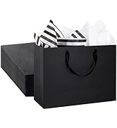 Ohuimrt 16 x 6 x 12 Inches Large Gift Bags with Tissue Papers,12 PCS Black Kraft Paper Bags with ...