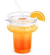 Zukro 16oz Stemless Margarita Glasses with Straw & 360 Sippable Tritan Lid | Borosilicate Glass, ...