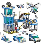 982Pcs City Police Station Building Toy Set - 6-in-1 Emergency Rescue Center with Police Car, Boa...