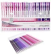 OfficeGoods Pink & Purple Gel Pens + Refills - 24 Premium Colors - Fast Drying & Smudge Free - Na...