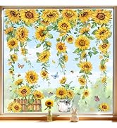 decalmile Spring Summer Sunflower Double Sided Window Clings Hanging Flower Vine Garden Flower An...