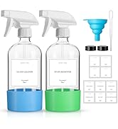 GIVAMEIHF 2 Pack Glass Spray Bottles with Silicone Sleeve,16oz Clear Glass Spray Bottles Refillab...