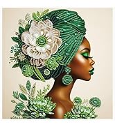 Tontut Diamond Art Painting Kit, Green Hijab Flower Lady 5D DIY Special Shape Mosaic Crafts for B...