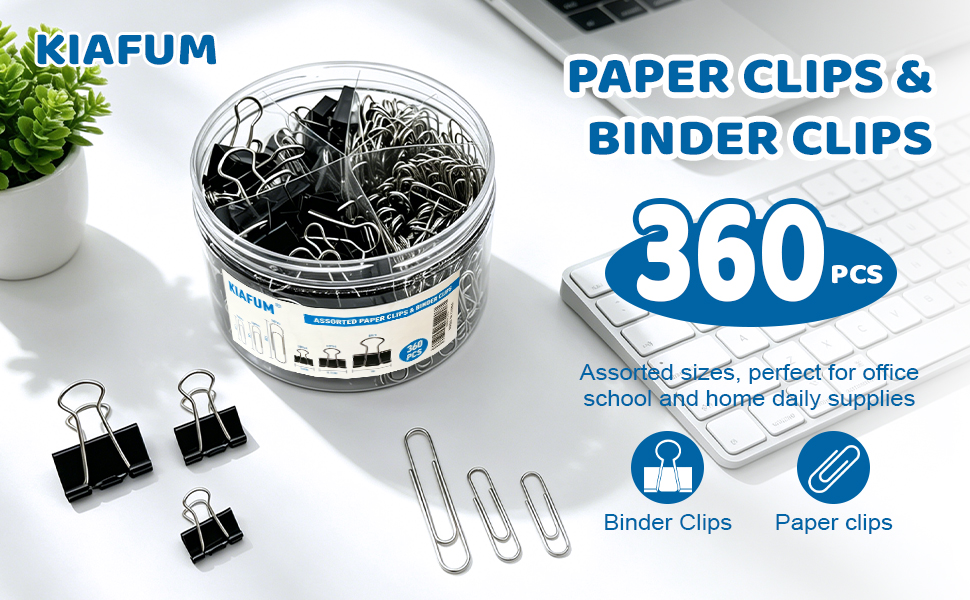 360pcs jumbo binder clips and paper clips set include small, medium, large size