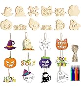 CCINEE 60pcs Halloween Wooden Slices Kit,Blank Cutouts Hanging Ornament Decor for Kids Halloween ...