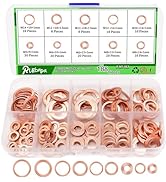 Ruibapa 188PCS Copper Metric Flat Washers Assortment Kit Sealing Washers 9 Sizes(M5 M6 M8 M10 M12...