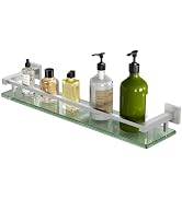 Alise Glass Shelf with Railing for Bathroom, Brushed Nickel Bathroom Shelves Wall Mounted, Modern...