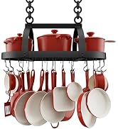 KES Ceiling Pot Rack 34-Inch Hanging Pot Rack for Kitchen Oval Pot and Pan Rack Matte Black Pot H...
