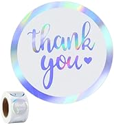 joycraft 500Pcs Thank You Stickers, 1.5 inch Holographic Rainbow Silver Gift Stickers Roll, Round...