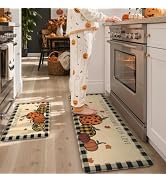 KIMODE Anti Fatigue Kitchen Mats, Fall Decorations Plaid Kitchen Rugs Sets of 2, Padded Kitchen F...
