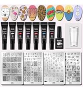 Stamping Gel Nail Stamper Plates Design Kit, 7 Colors Nail Stamping Polish Gel 8ml+ Silicone Nail...