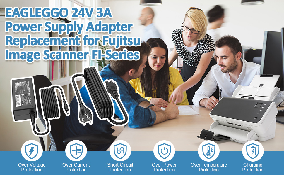 24V 3A 72W AC to DC Adapter Power Supply Replacement for Fujitsu Image Scanner FI-Series