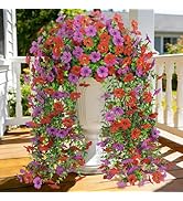 Besteek 4 Pcs Artificial Hanging Flowers for Outdoor, Fake Silk Daisy Flowers Spring Summer Decor...