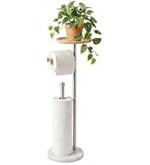 Toilet Paper Holder Stand with 7.9" Big Bamboo Tray, 2.2Lbs Heavier Marble Base, Floor Standing P...