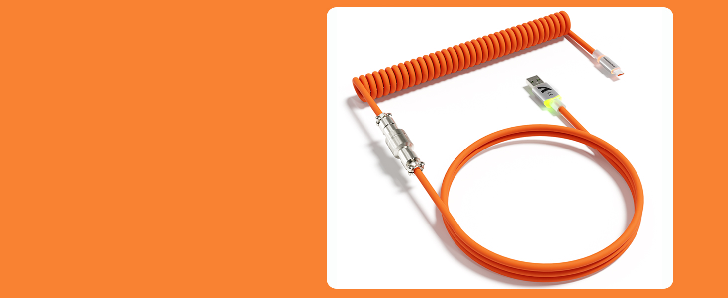 ATTACK SHARK C01 ULTRA Orange Coiled C to A TPU Cable for 8K Polling Rate Gaming Keyboard