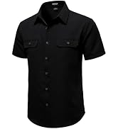 JEMITOP Men's Casual Stretch Regular Fit Shirt Button Down Short Sleeve Work Shirts with Two Pockets