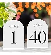 JOYIT Arch Wedding Table Numbers 1-40 with Stands – Double-Sided Printed 5" X 7" Acrylic Signs wi...