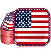 Whaline 40 Pcs 9 Inch Patriotic Paper Plates American Flag Square Disposable Plates 4th of July P...