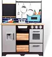 Kitchen Playset for Kids Ages 3-8, Wooden Pretend Play Kitchen with Cooking Accessories and Cutti...